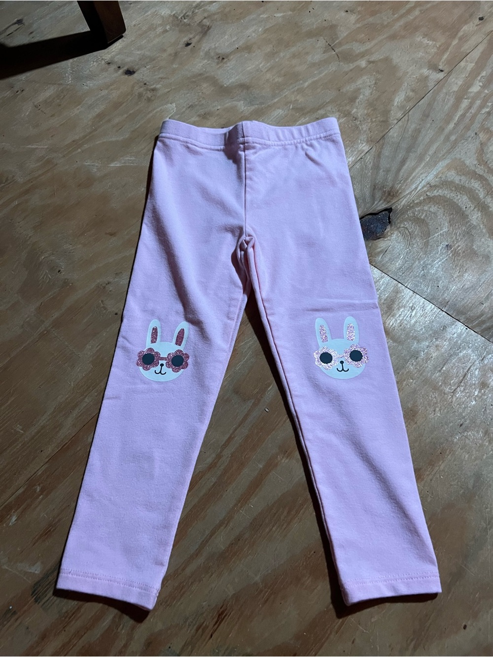 Girls Pink Bunny Knee Leggings - Unknown Brand